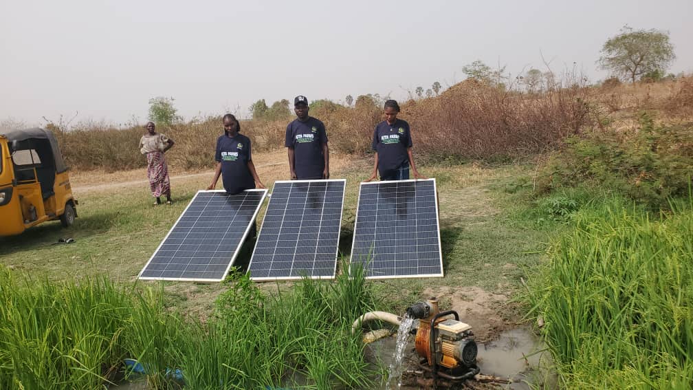 Solar irrigation panels over farmland